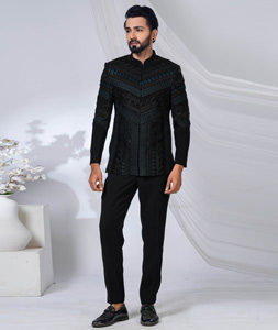 Black Polyester Jodhpuri Suit 315335