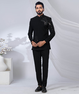 Black Polyester Jodhpuri Suit 315337