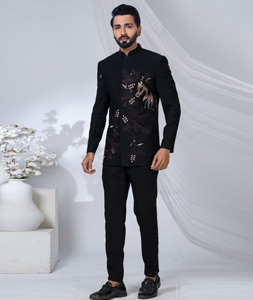 Black Polyester Jodhpuri Suit 315339