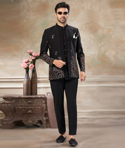 Black Rayon Jodhpuri Suit 319070