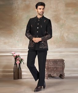 Black Rayon Jodhpuri Suit 319072
