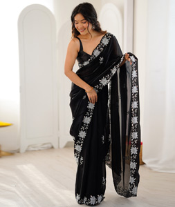 Black Satin Saree With Blouse 320283