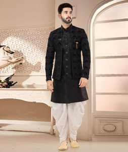 Black Silk Dhoti Sherwani 285784
