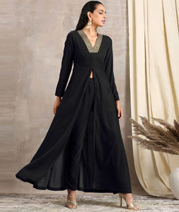 Black Velvet Kurta Set With Pant 306870