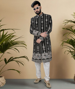 Black Velvet Pakistani Sherwani 313090
