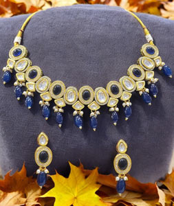 Blue Alloy Necklace With Earrings 313047