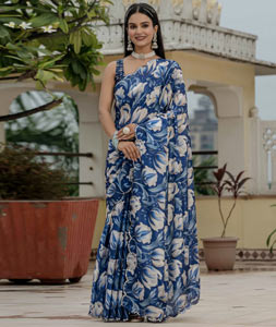 Blue Chinon Lehenga Saree 318175