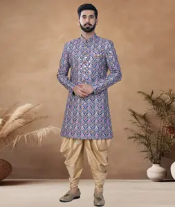 Blue Cotton Indo Western Suit 298583