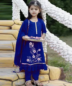 Blue Cotton Kids Pant Style Suit 301852