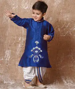 Blue Dupion Silk Kids Dhoti Kurta 289252
