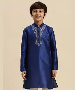 Blue Dupion Silk Kids Kurta Pajama 288330