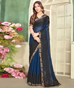 Blue Satin Silk Half N Half Saree 319834