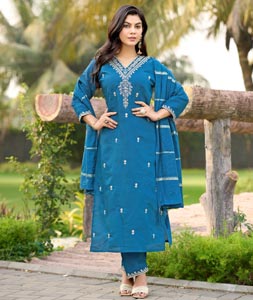 Blue Silk Readymade Pakistani Suit 319083