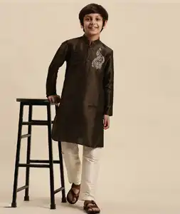 Brown Dupion Silk Kids Kurta Pajama 289242