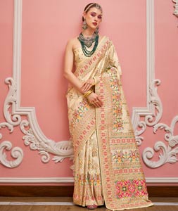 Cream Banarasi Silk Saree 320134