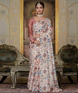 Cream Chinon Lehenga Saree 318183