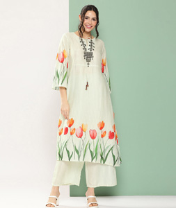 Cream Cotton Kurta Set With Palazzo 281412