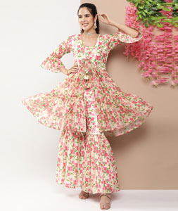 Cream Cotton Kurta Set With Sharara 281426