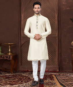 Cream Crepe Silk Kurta Pajama 307666