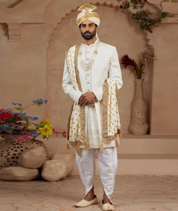 Cream Silk Dhoti Sherwani 306727