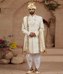 Cream Silk Dhoti Sherwani 306733