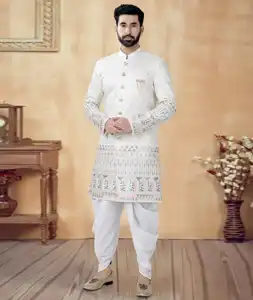Cream Silk Dhoti Sherwani 292409
