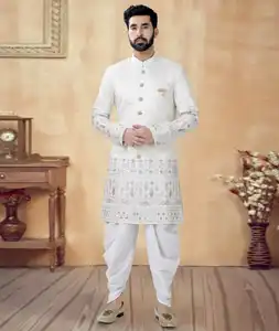 Cream Silk Dhoti Sherwani 292410