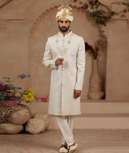 Cream Silk Indo Western Sherwani 306729