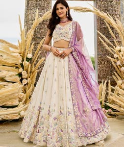 Cream Tissue Circular Lehenga Choli 319393