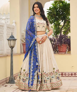 Cream Tissue Silk Circular Lehenga Choli 318369