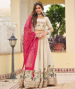 Cream Tissue Silk Circular Lehenga Choli 318371
