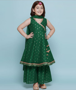 Green Chanderi Silk Kids Palazzo Suit 320261