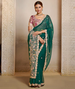 Green Organza Saree With Blouse 318961