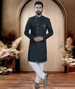 Green Rayon Indo Western Sherwani 319655