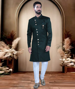 Green Satin Indo Western Sherwani 319682
