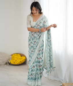 Green Satin Saree With Blouse 319282