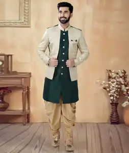 Green Silk Dhoti Sherwani 292422