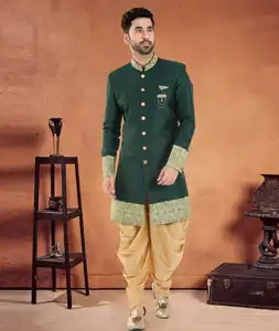 Green Silk Indo Western Suit 290592