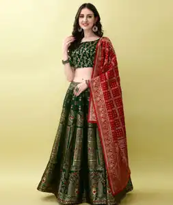 Green Silk Jacquard Lehenga Choli 290480