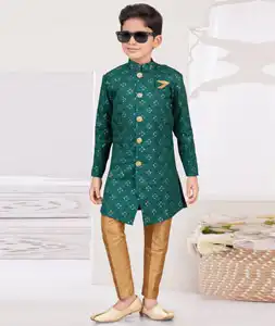 Green Silk Kids Indo Western Sherwani 294955