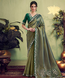 Green Tissue Saree With Blouse 319881