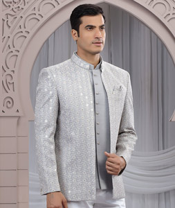 Grey Art Silk Jodhpuri Suit 319136