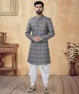 Grey Cotton Dhoti Sherwani 292404