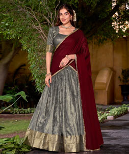Grey Dupion Silk Circular Lehenga Choli 320033