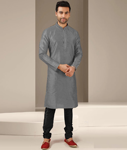 Grey Dupion Silk Kurta Pajama 279706