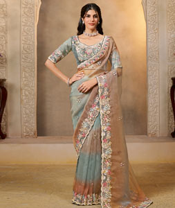 Grey Organza Half N Half Saree 318971