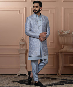 Grey Satin Jacket Style Sherwani 315054