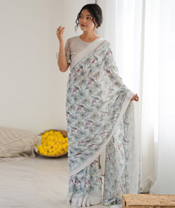 Grey Satin Saree With Blouse 319278