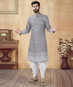 Grey Silk Dhoti Sherwani 292401