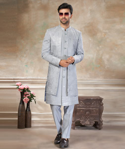 Grey Silk Indo Western Suit 319064